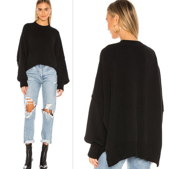 Free People Easy Street Tunic Ribbed Mock Neck Sweater Black | XS - Picture 2 of 5